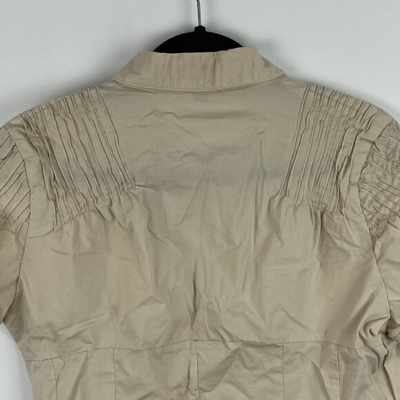 Coupe Collection Top Blouse Size L Beige Short Cap Sleeve Collared V Neck Button - Picture 7 of 9